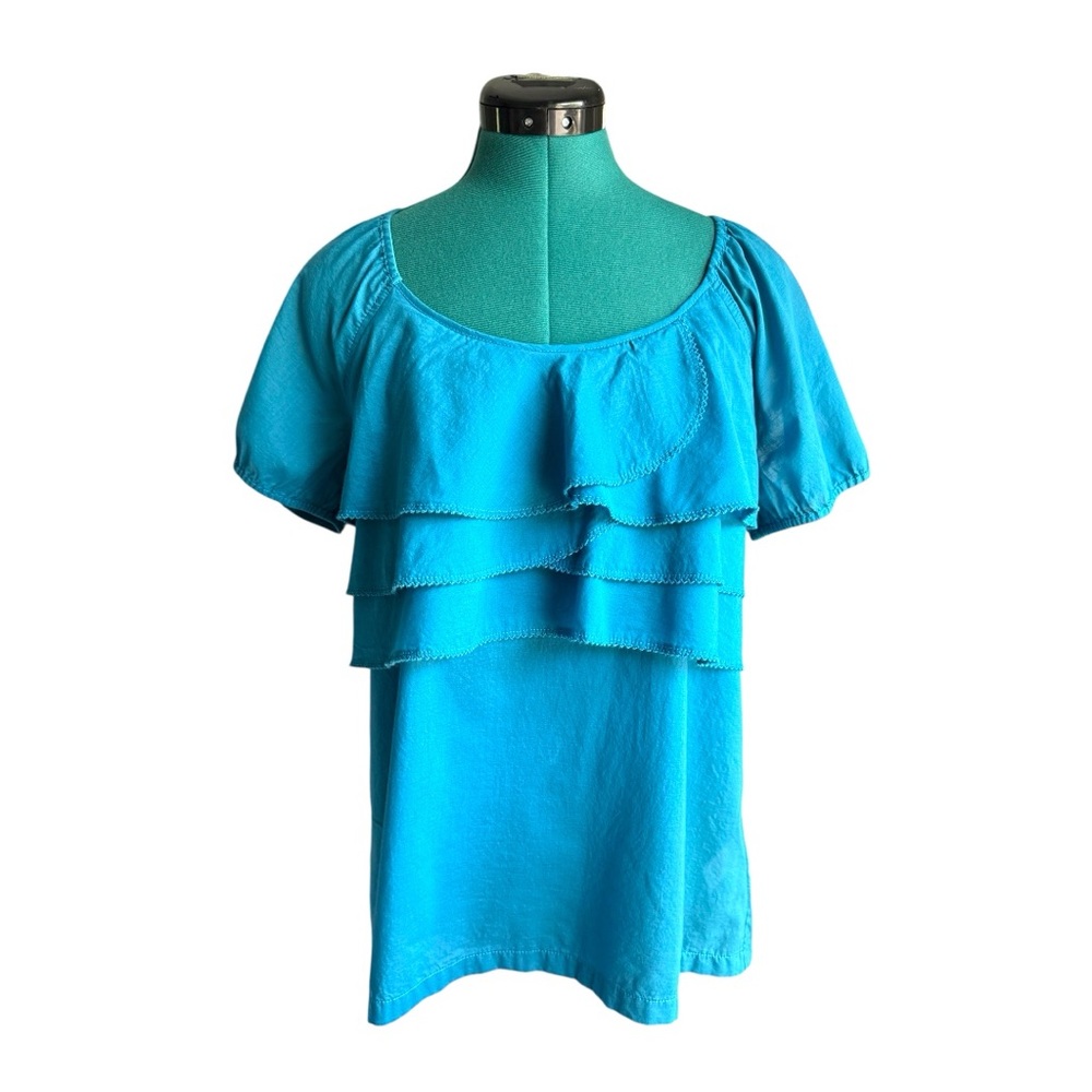NWOT Anthropologie Blue Ruffled Tiered Blouse - Picture 6 of 8